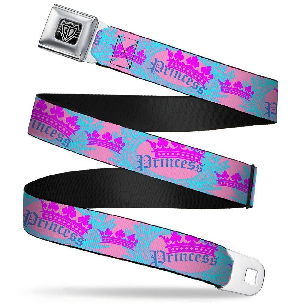 5739 Seatbelt Belt - Crown Princess Oval Pink/Turquoise - 1.5" Wide - 24-38